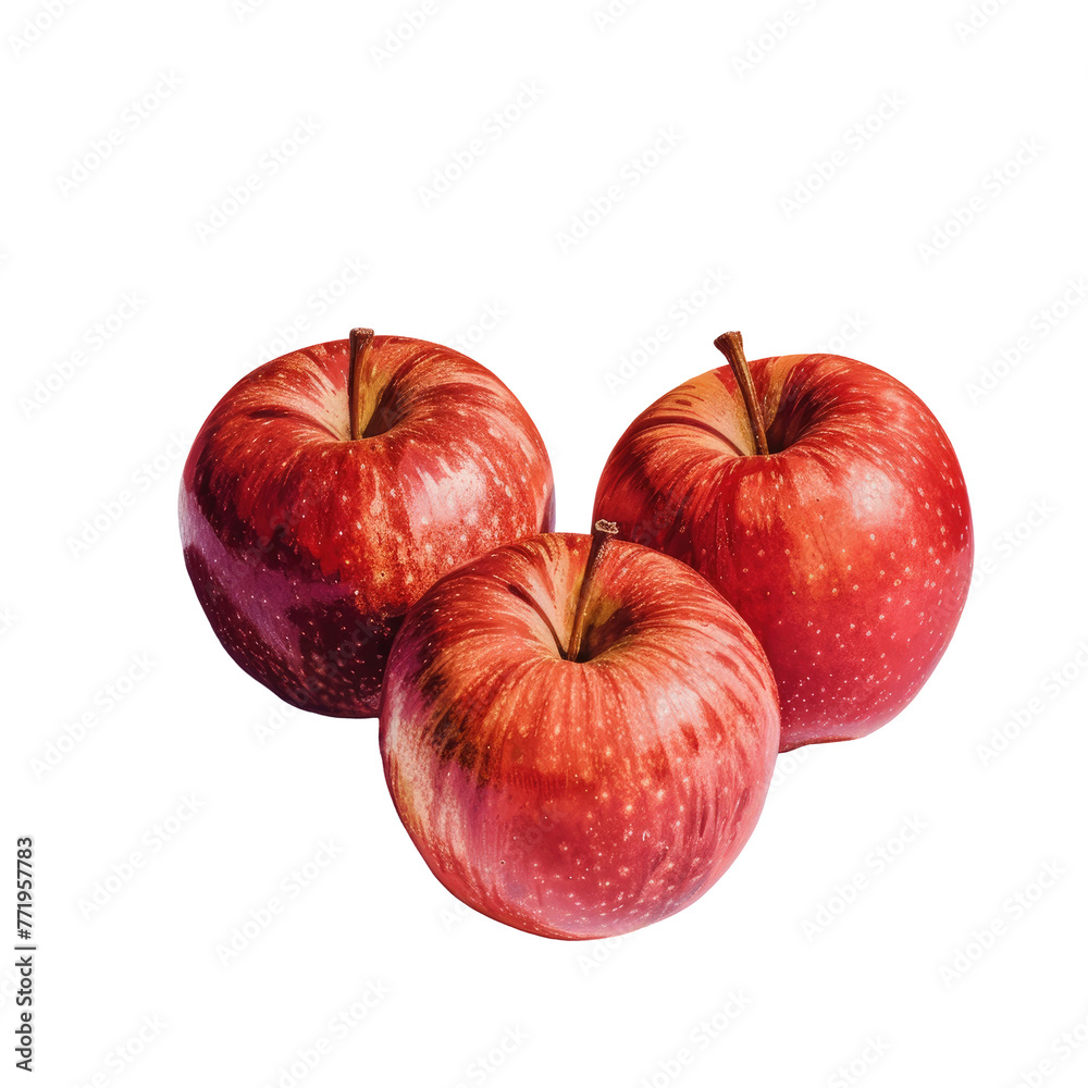Three red apples, a staple fruit, on a transparent background Three red apples, a staple fruit, on a transparent background
