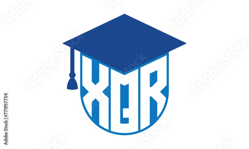 XQR initial letter academic logo design vector template. school college logo, university logo, graduation cap logo, institute logo, educational logo, library logo, teaching logo, book shop, varsity