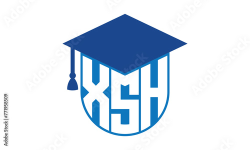 XSH initial letter academic logo design vector template. school college logo, university logo, graduation cap logo, institute logo, educational logo, library logo, teaching logo, book shop, varsity