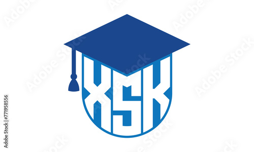 XSK initial letter academic logo design vector template. school college logo, university logo, graduation cap logo, institute logo, educational logo, library logo, teaching logo, book shop, varsity