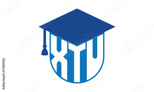 XTU initial letter academic logo design vector template. school college logo, university logo, graduation cap logo, institute logo, educational logo, library logo, teaching logo, book shop, varsity
