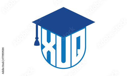 XUQ initial letter academic logo design vector template. school college logo, university logo, graduation cap logo, institute logo, educational logo, library logo, teaching logo, book shop, varsity
