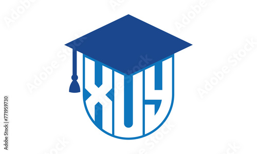 XUY initial letter academic logo design vector template. school college logo, university logo, graduation cap logo, institute logo, educational logo, library logo, teaching logo, book shop, varsity