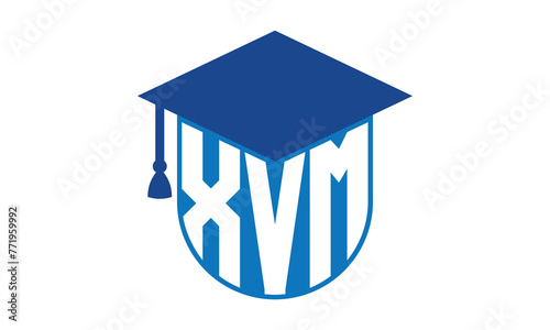 XVM initial letter academic logo design vector template. school college logo, university logo, graduation cap logo, institute logo, educational logo, library logo, teaching logo, book shop, varsity