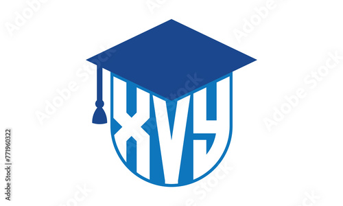 XVY initial letter academic logo design vector template. school college logo, university logo, graduation cap logo, institute logo, educational logo, library logo, teaching logo, book shop, varsity