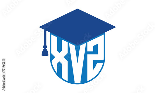 XVZ initial letter academic logo design vector template. school college logo, university logo, graduation cap logo, institute logo, educational logo, library logo, teaching logo, book shop, varsity