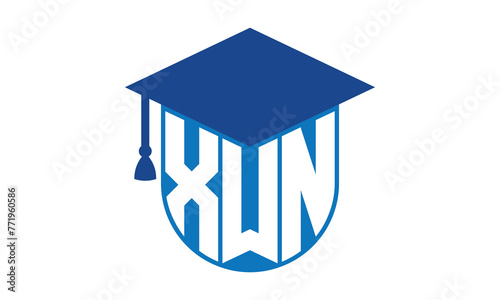 XWN initial letter academic logo design vector template. school college logo, university logo, graduation cap logo, institute logo, educational logo, library logo, teaching logo, book shop, varsity