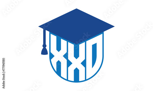 XXO initial letter academic logo design vector template. school college logo, university logo, graduation cap logo, institute logo, educational logo, library logo, teaching logo, book shop, varsity