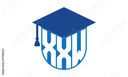 XXW initial letter academic logo design vector template. school college logo, university logo, graduation cap logo, institute logo, educational logo, library logo, teaching logo, book shop, varsity