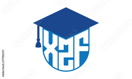 XZF initial letter academic logo design vector template. school college logo, university logo, graduation cap logo, institute logo, educational logo, library logo, teaching logo, book shop, varsity