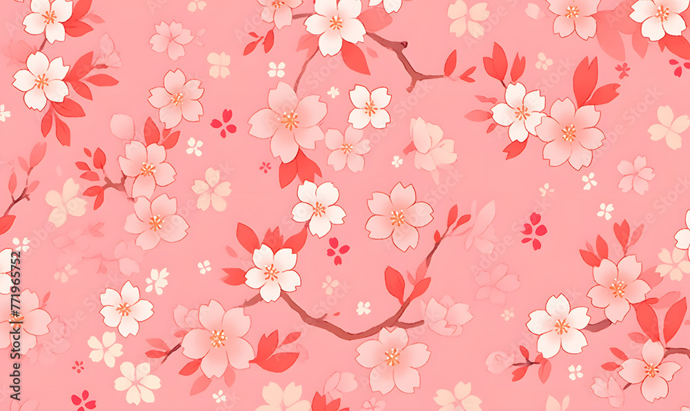 Bright cherry blossom pattern,Generative AI