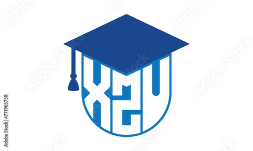 XZU initial letter academic logo design vector template. school college logo, university logo, graduation cap logo, institute logo, educational logo, library logo, teaching logo, book shop, varsity