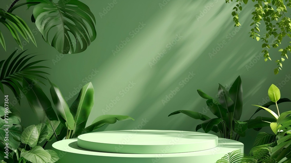 Green background podium product platform Green background podium product platform