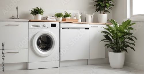 Washing machine in the kitchen interior