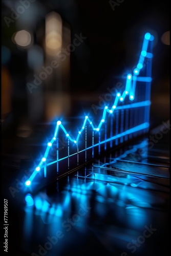 A three-dimensional line graph illustrating the upward trend. The topic of business, investment and finance photo