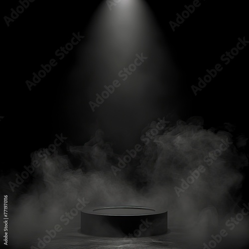 Podium black dark smoke background product platform with Spotlight