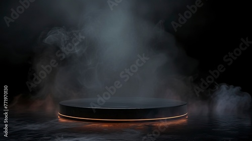 Podium black dark smoke background product platform with Spotlight