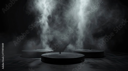 Podium black dark smoke background product platform with Spotlight