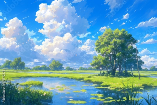 Beautiful landscape anime scenery anime style. © Zero Zero One