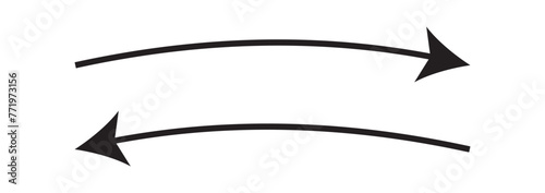 Straight long arrow, right thin line, black cursor, horizontal element, thick pointer vector icon isolated on white background. arrow straight, icon, vector illustration eps10. Long doodle arrow