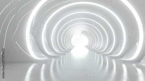 White background 3D room light abstract space technology tunnel stage floor