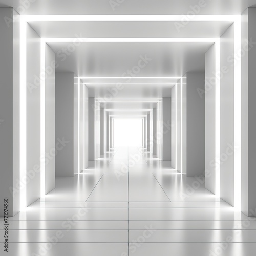 White background 3D room light abstract space technology tunnel stage floor