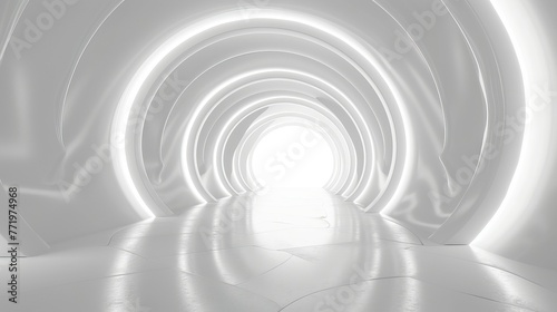 White background 3D room light abstract space technology tunnel stage floor