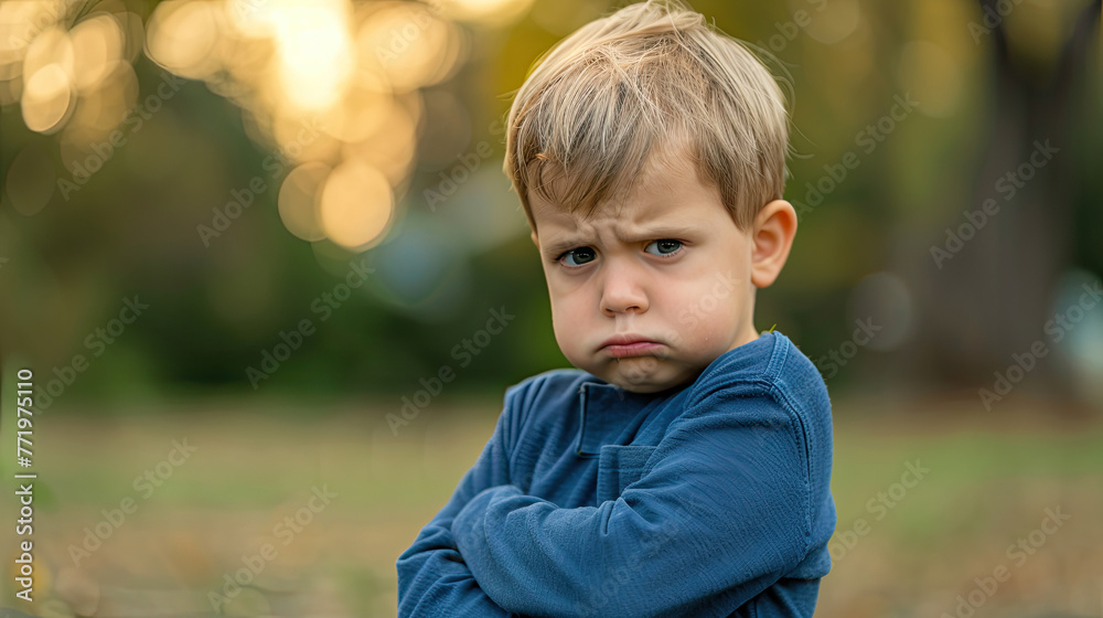 Portrait of a child with an angry face. Portrait of a child with an angry face.