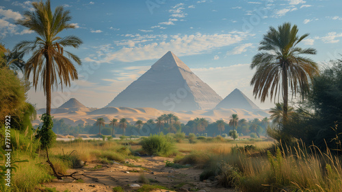 Majestic pyramids rising in the background of the Egyptian desert.