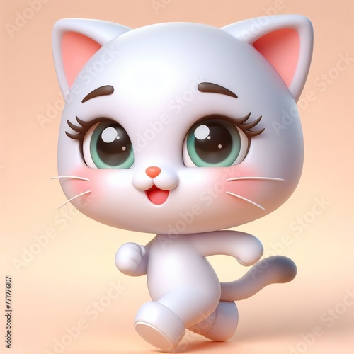 white kitten on pink background steps  animated image  3D