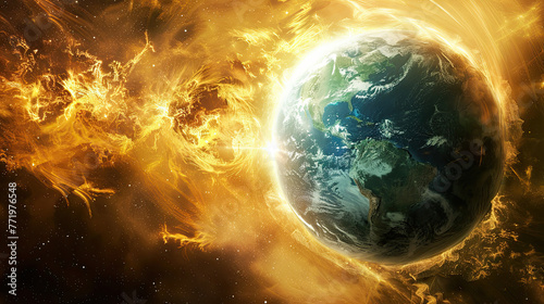 Solar storm impacting planet Earth.