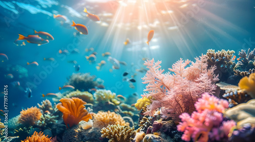 Vibrant coral reef teeming with fish and colorful corals in underwater world © Nadtochiy