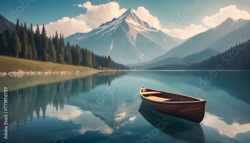 Wooden boat on the lake photo