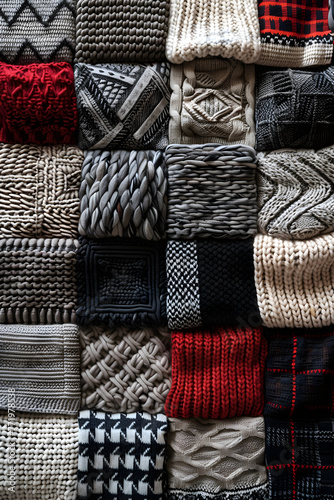 Rich Tapestry of Varied Knitting Patterns Displayed in Textured Array