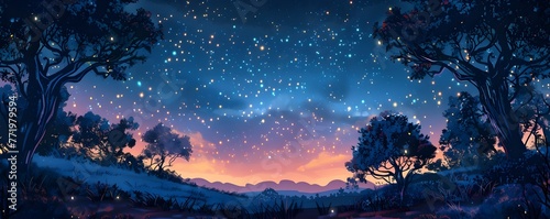 Enchanting Starry Landscape in the Wilderness Cosmic Backdrop for the Natural World