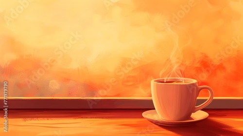 Aromatic Coffee Cup Breaks the Tranquil Dawn Bathed in Warm Autumn Hues and Gentle First Light