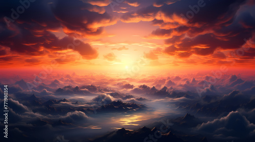 Beautiful sunrise in the clouds