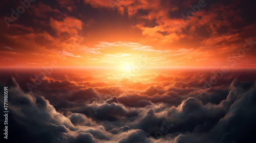 Beautiful sunrise in the clouds #771980591
