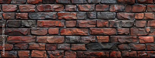A weathered red brick wall displays a textured pattern and vintage appeal.