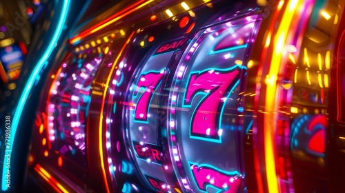 Colorful casino slot symbols on a winning streak close-up