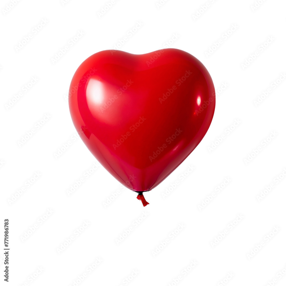 Red balloon on heart shape, isolated on transparent background.