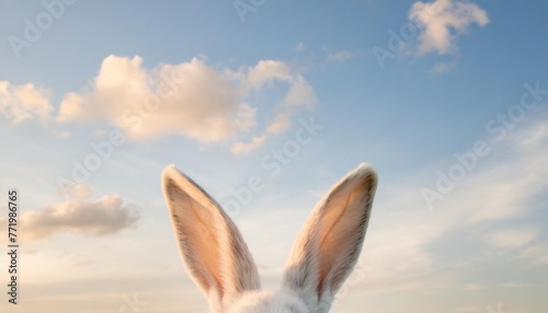 white rabbit ear on pastel blue sky background white cloud easter day © Ashleigh