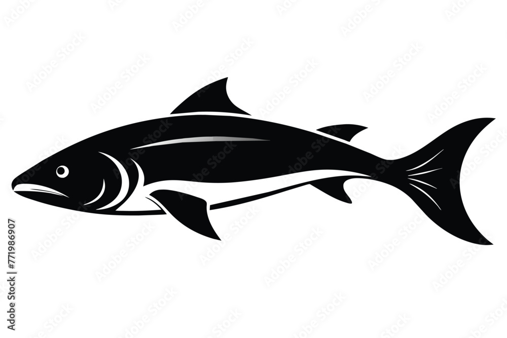 salmon silhouette art style. Fish vector by hand drawing. Fish tattoo on white background. Black and white fish vector on white background