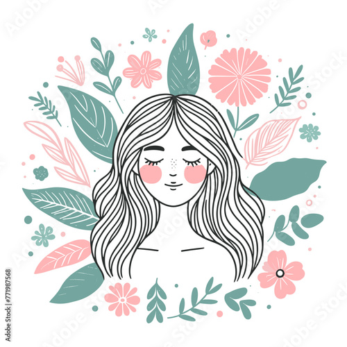 Whimsical Woman Amongst Pastel Floral Doodles for Woman s Day