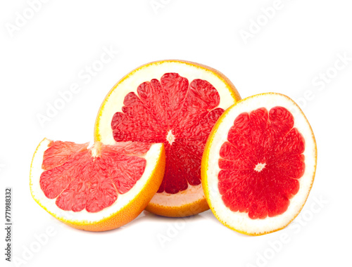 Fresh grapefruit slices, isolated on a white background