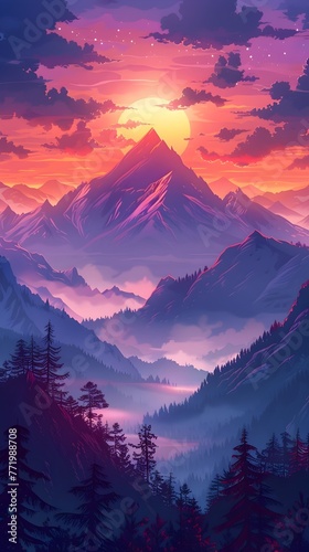 Magnificent Mountain Range Aglow in the Ethereal Dusk Light Inviting Adventurous and Serene Contemplation