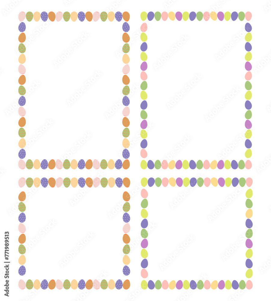Easter eggs border frame with space for text. Banners with decorated eggs on white background. Easter eggs border frame with space for text. Banners with decorated eggs on white background.