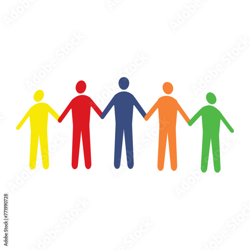 Multicolored people icons with teamwork and unity concept