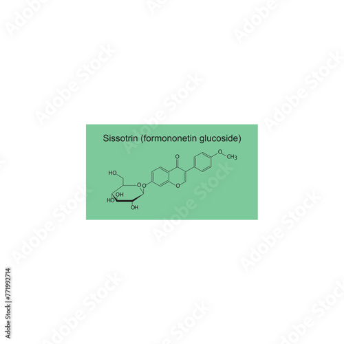 Sissotrin (formononetin glucoside) skeletal structure diagram.Isoflavanone compound molecule scientific illustration on green background. photo