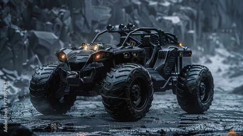 Sturdy all-terrain vehicle in black displayed against a clean background photo